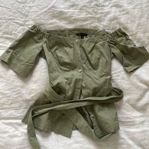 Banana Republic Off the Shoulder Green Cotton Top